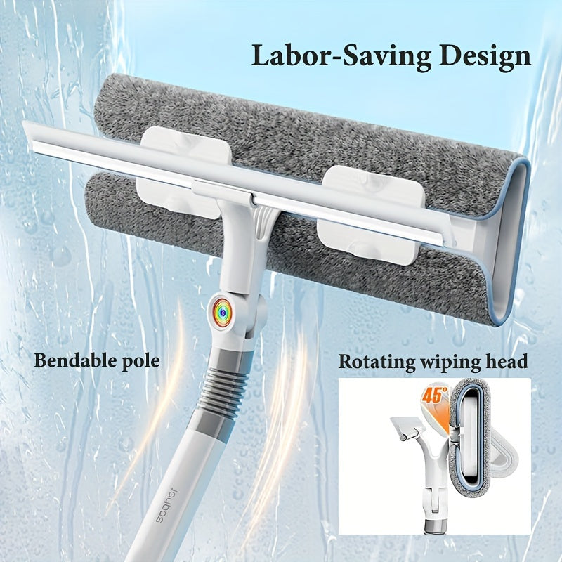 Introducing the Joybos 2-in-1 Multifunctional Window Squeegee and Mop! This versatile tool features a swivel head, clip-on cloth, long handle, and double-sided glass and floor cleaning scraper brush. It can be used for both dry and wet cleaning, all