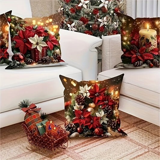 Add a touch of holiday charm with this Cozy Linen Christmas Throw Pillow Cover featuring a Vintage Floral & Bell Design in Soft Velvet. In beautiful shades of Red & Yellow, with a convenient Zip Closure, this cover is a perfect addition to your Living