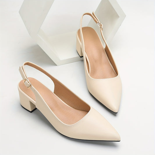 Stylish women's block heel pumps with ankle strap, open back design for parties and all seasons.