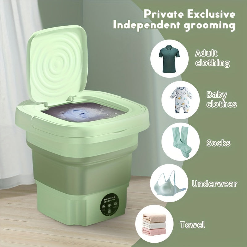 MOMMED Portable Mini Washing Machine 8L is a compact, energy-efficient laundry washer suitable for small loads, underwear, household, car, dormitory, and RV. It is space-saving and comes