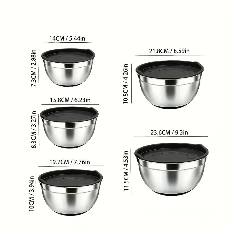 5pcs Stainless Steel Nesting Bowls Set - Versatile kitchen mixing bowls with airtight lids, perfect for baking, serving, fruits, vegetables, and holiday kitchen prep. Oven safe and ideal for Christmas, Halloween, Easter, Hanukkah, and Thanksgiving.