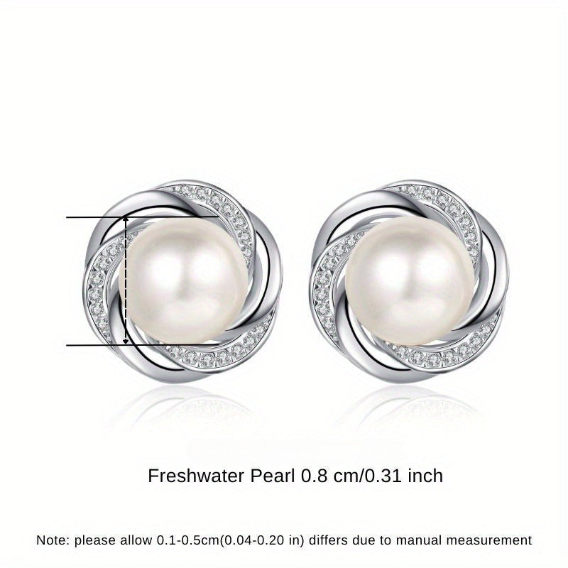 Pair of Freshwater Pearl Earrings, 925 Sterling Silver Plum Blossom Studs, Fine Jewelry for Women - Perfect Gift for Banquets, Parties, Holidays, Birthdays, Weddings, and Anniversaries - Unique and Exquisite Accessories