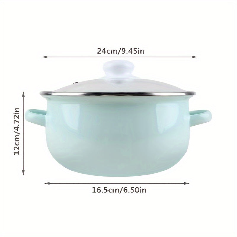 Enamel Stockpot with Lid, Double Handle, Thickened Design - Mint Green Soup Pot Available in 22/24cm Size