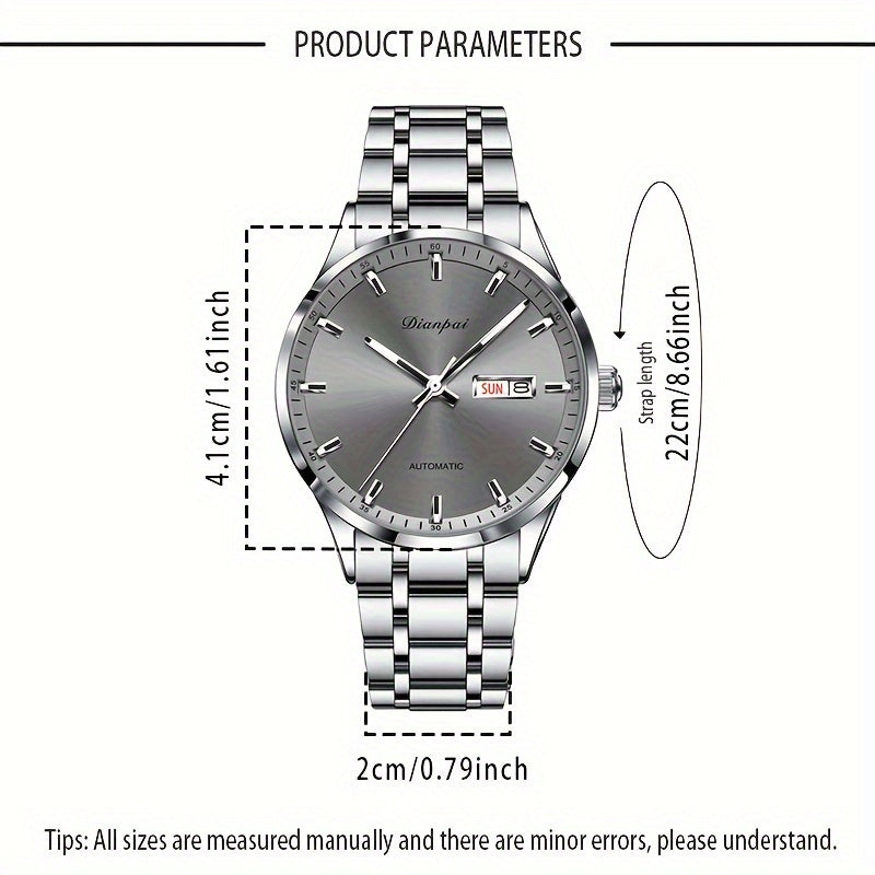 Мужские автоматические механические часы Dianpai - деловой стиль с календарем, стальной браслет и корпус, элегантный дизайн