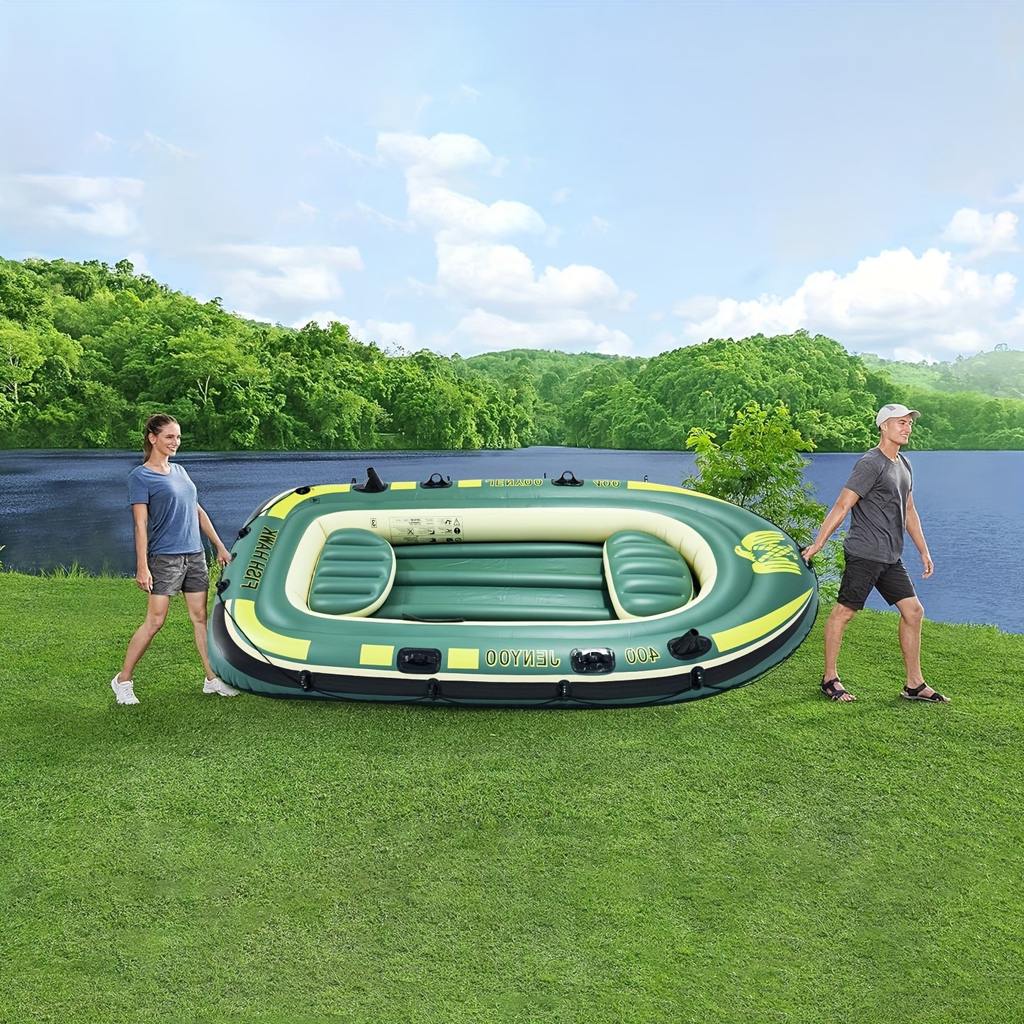 Durable PVC Inflatable Fishing Kayak Series with High-Output Pump, Luxury Paddle, Steering Rudder, Ideal for Various Bodies of Water.