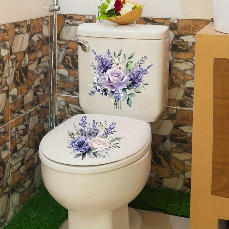 One purple flower style toilet sticker set for restroom renovation, self-adhesive and removable, perfect for home decoration.