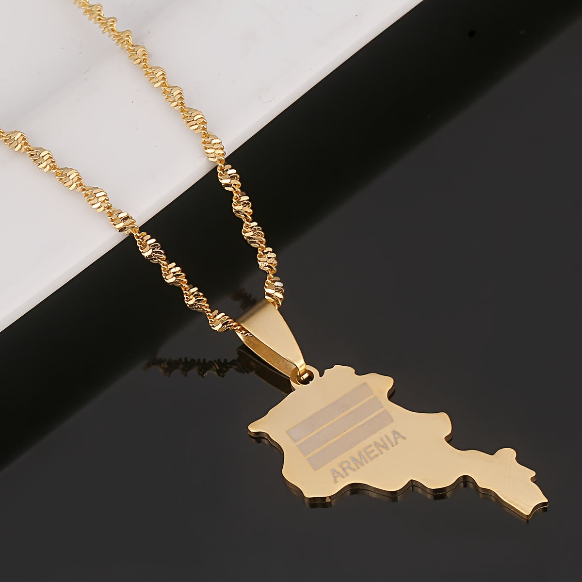 Armenia Pendant Necklace in Gold-Tone Stainless Steel, Stylish National Charm Jewelry, Minimalistic Ethnic Design, Versatile Unisex Fashion Accessory for Everyday and Special Occasions, Year-Round Must-Have Accessory.