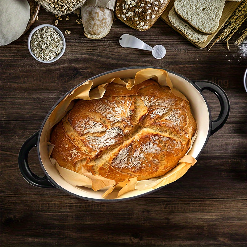 Durable Enamel Oval Dutch Oven Featuring a Self-Basting Lid - Nonstick Design Made from Cast Iron for Versatile Cooking and Baking. Multipurpose Casserole Dish with Convenient Double Handles, Resistant to Scratches and Simple to Maintain and Clean.