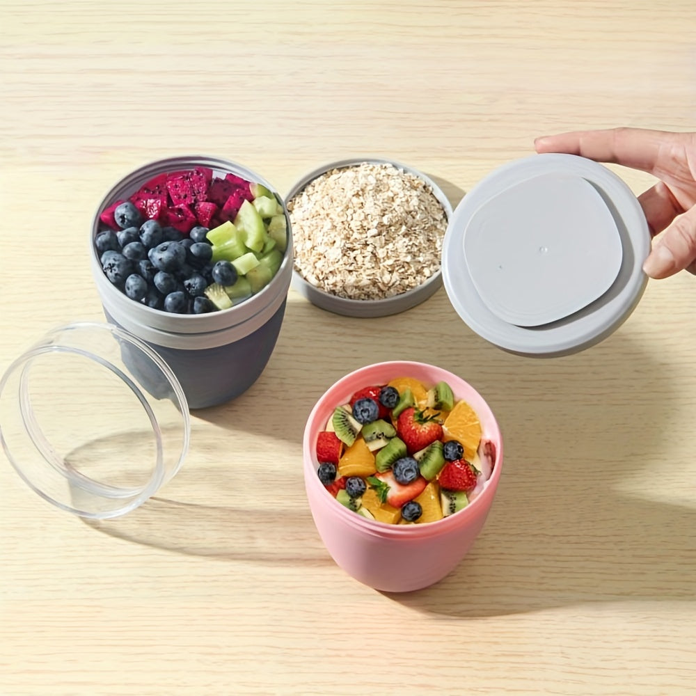 23.6oz portable breakfast cup with lid for on-the-go meals. Features oatmeal and yogurt divider, ideal for salad, cereal, or oatmeal lunches. 700ml capacity.