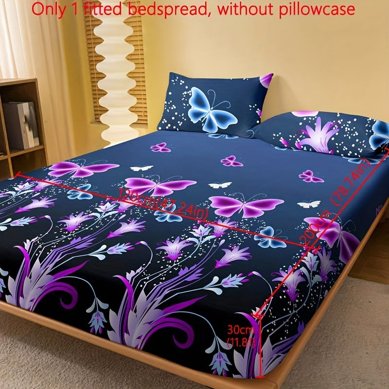 One piece of Butterfly Floral Print Brushed Fitted Sheet (Pillowcase Not Included), Soft and Cozy Bedding Mattress Protector for Bedroom or Guest Room, Featuring Deep Pocket for secure fit, Fitted Sheet Only