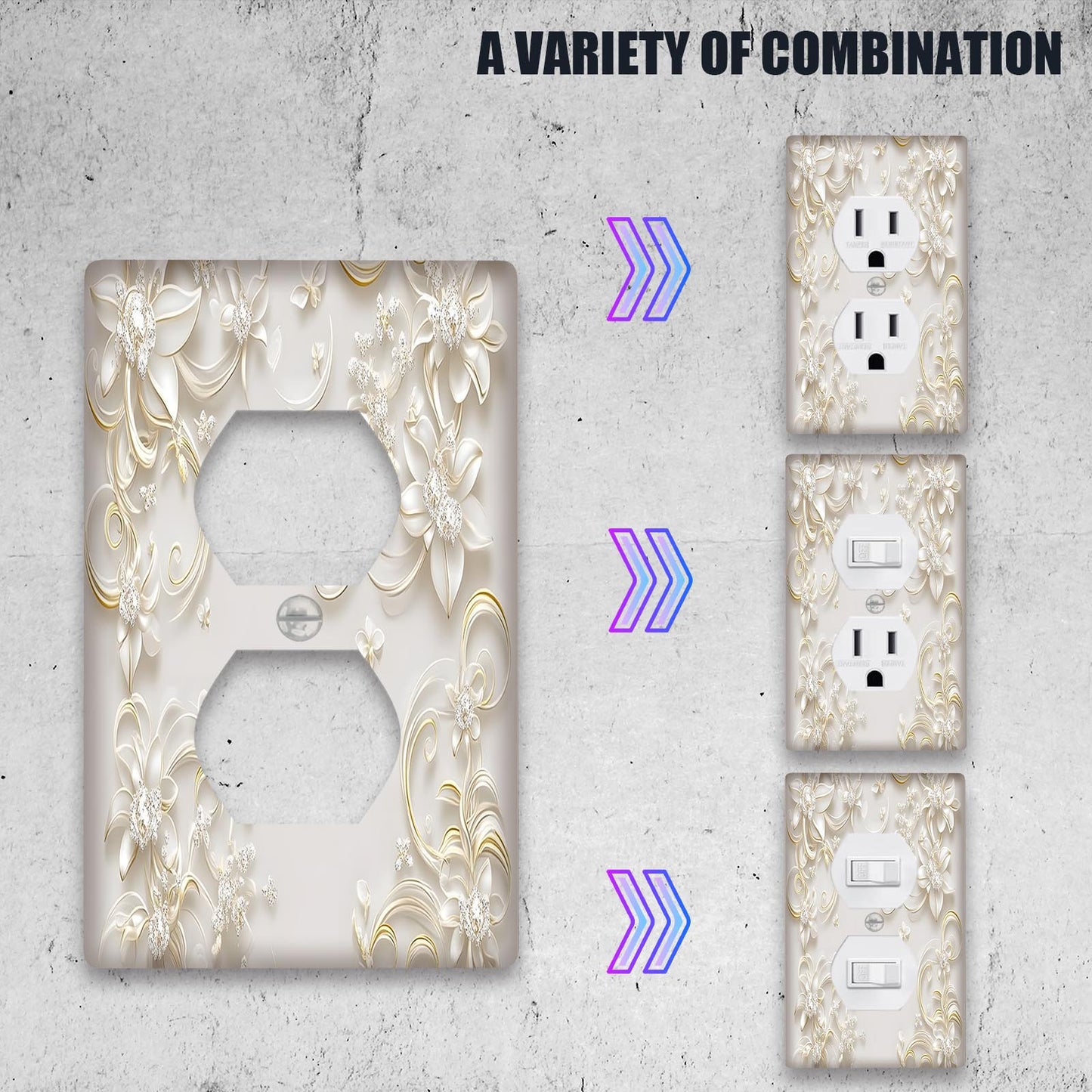 3D Floral Light Switch Cover in White with Country Cottage Style, No Electricity Required, Suitable for Bathrooms and Bedrooms.