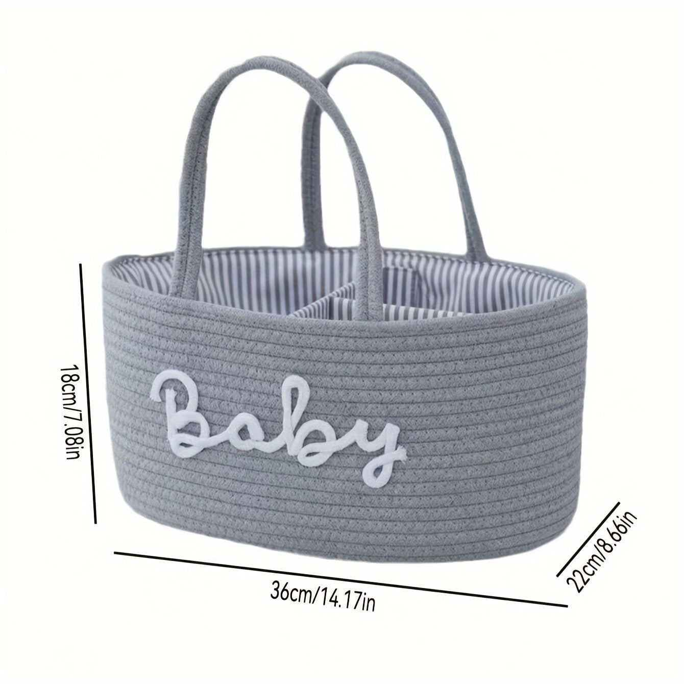 Storage basket made of cotton rope with lettered design, featuring a detachable inner basket for separating dry and wet items. Can be used as a hand-held storage solution.