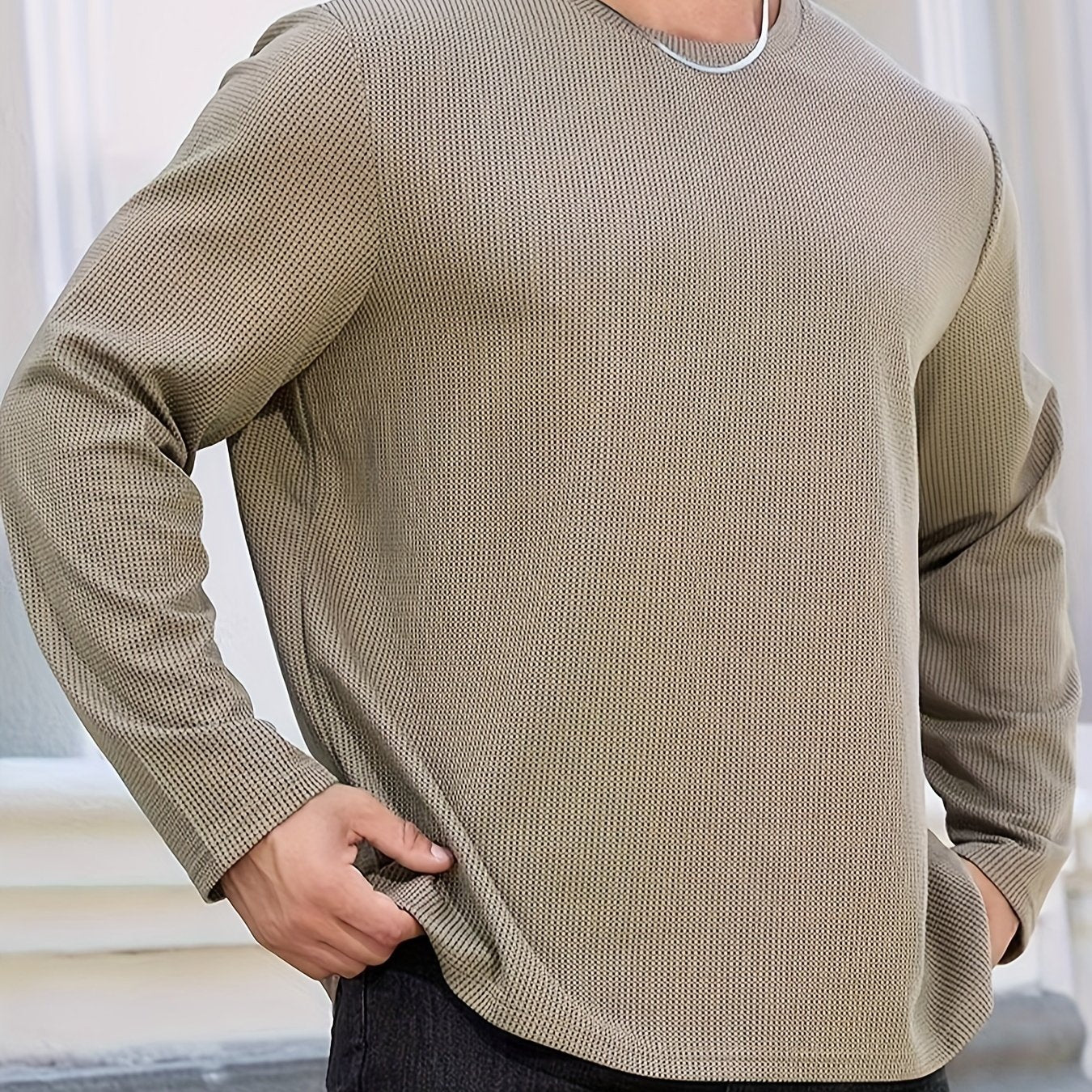 Men's Plus Size Thermal Knit Pullover - Loose Fit Round Neck