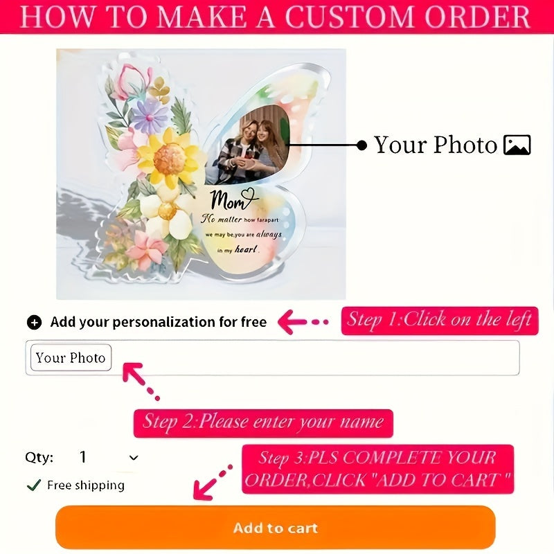 Настраиваемая акриловая фоторамка с дизайном бабочки - идеальный сувенир для матери, сына, друзей и пар - отличный подарок на День святого Валентина, День матери или на выпускной - 1 штука
