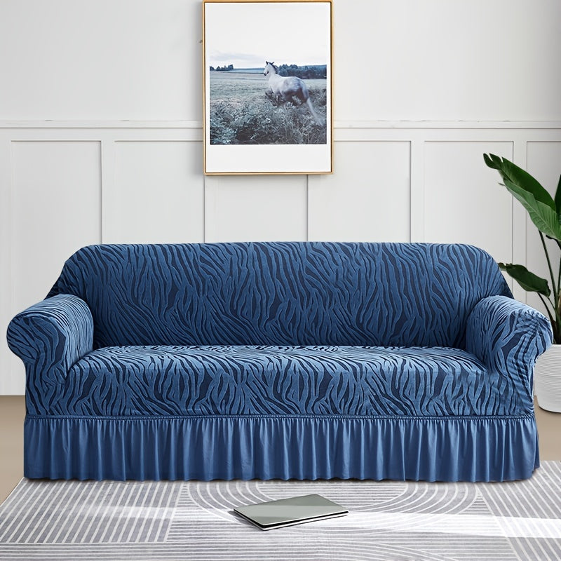 Stretch sofa slipcover with skirt, suitable for all seasons. Elastic cover for living room and office decor.