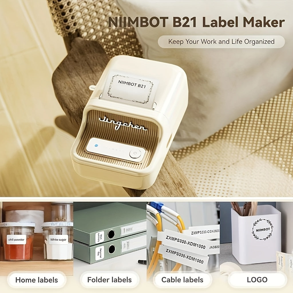 Niimbot B21 Smart Label Printer - Portable, wireless thermal label maker for home, office, store. Inkless & fast printing, high-quality, versatile label printing. 20-50mm width, USB/battery