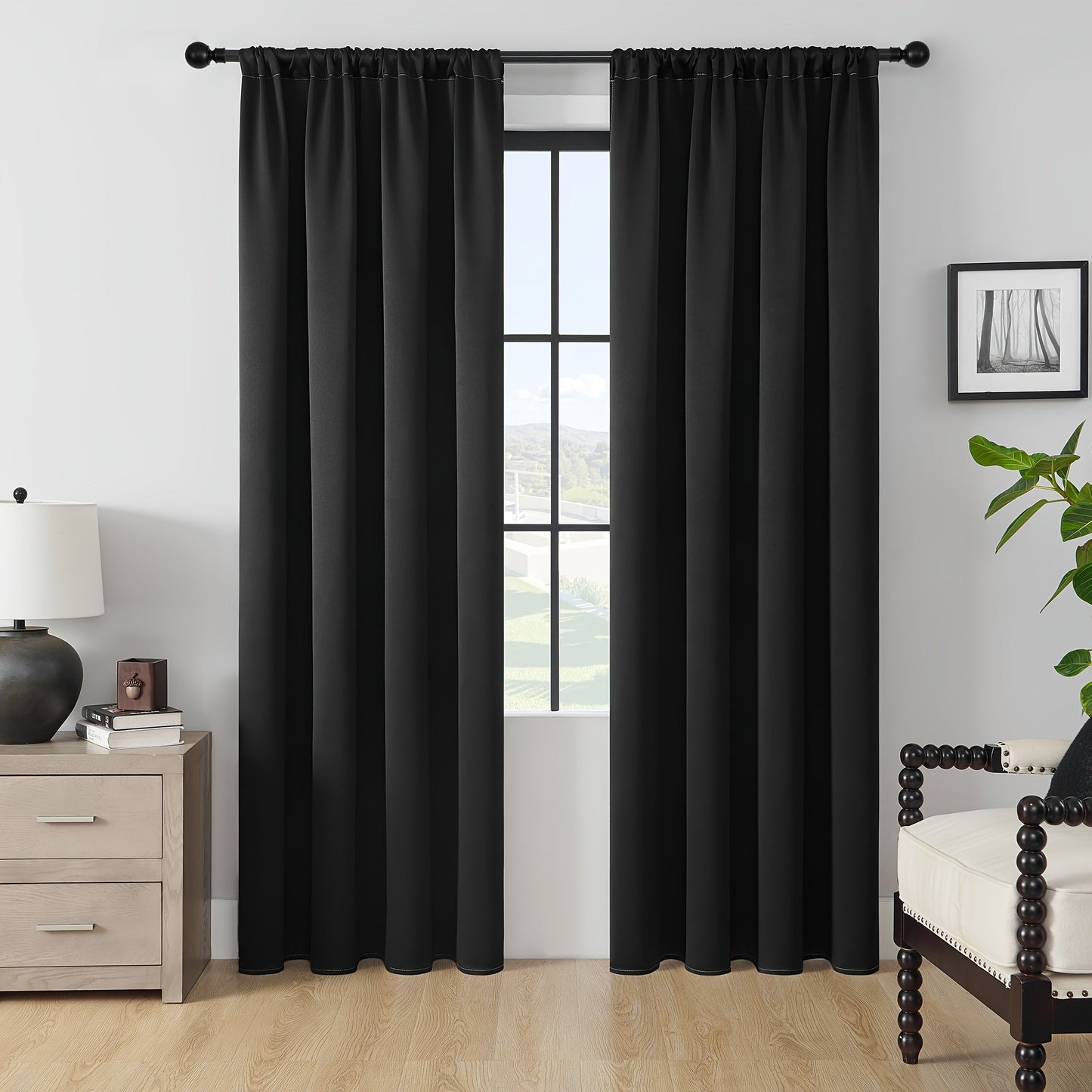 Add a touch of elegance to your living space with these 2 Panels Blackout Curtains. Perfect for both indoor and outdoor use, these curtains provide heat insulation and blackout capabilities. Made from a durable polyester blend, these simple and modern