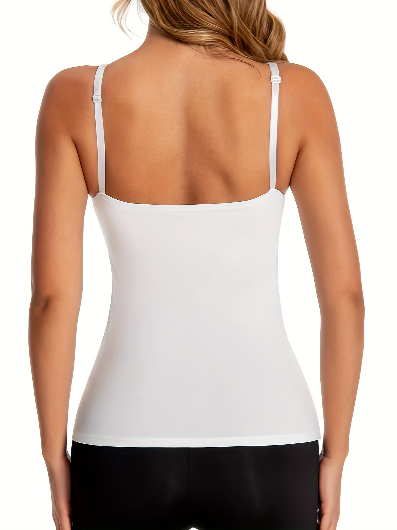 3 women's cami tops with built-in bra, sexy backless design, perfect for home or out. Stretch fit with bra cups, suitable for wearing outside.