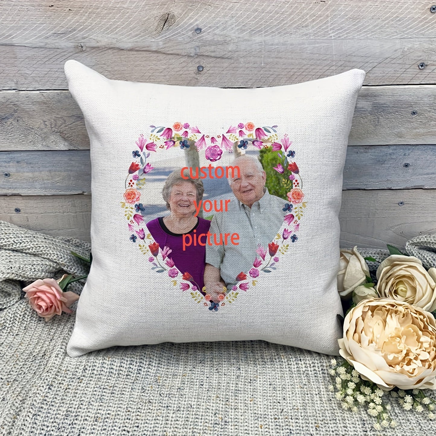 Personalize your space with this custom 45.72x45.72 cm short plush decor pillowcase featuring single-sided printing of a heart flower design. Add your own photo for a personalized touch. Please note that this listing does not include a pillow core.