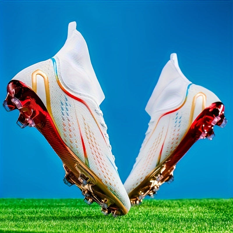 Men's soccer cleats with fabric upper and TPU sole. Hand washable, solid color, all-season athletic footwear for male players.