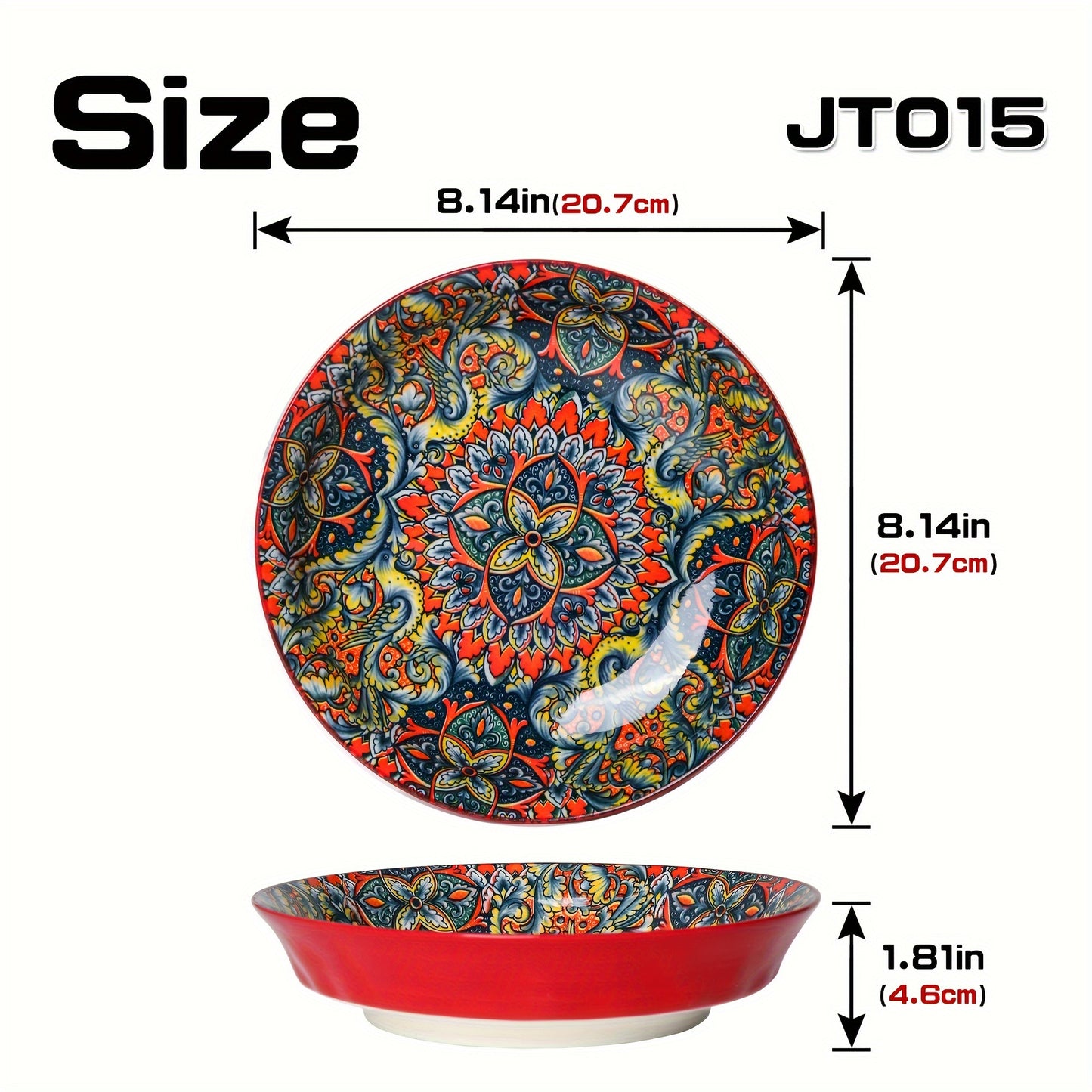 1pc 8-inch Bohemian Style Ceramic Dinner Plate suitable for home and restaurant use. Microwave safe.