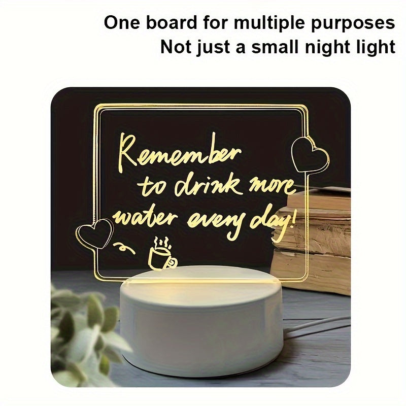 USB LED table lamp with erasable writing board, warm ambient light, switch control, and no battery needed - ideal gift option for home decor.