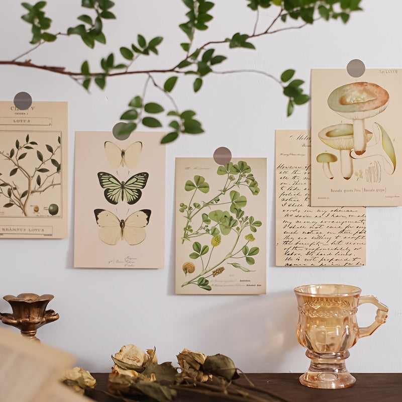 Set of 30 botanical department wall stickers, room decoration cards, each measuring 9.91cm x 14.99cm.