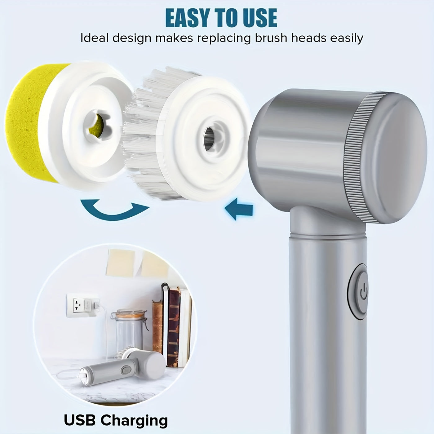 Handy 5-in-1 Electric Spin Scrubber with USB Charging - Powerful ABS Scrub Brush Ideal for Kitchens & Bathrooms, Versatile Cordless Cleaning Device with 5 Interchangeable Heads, Conveniently Portable & Rechargeable, Perfect Christmas Present