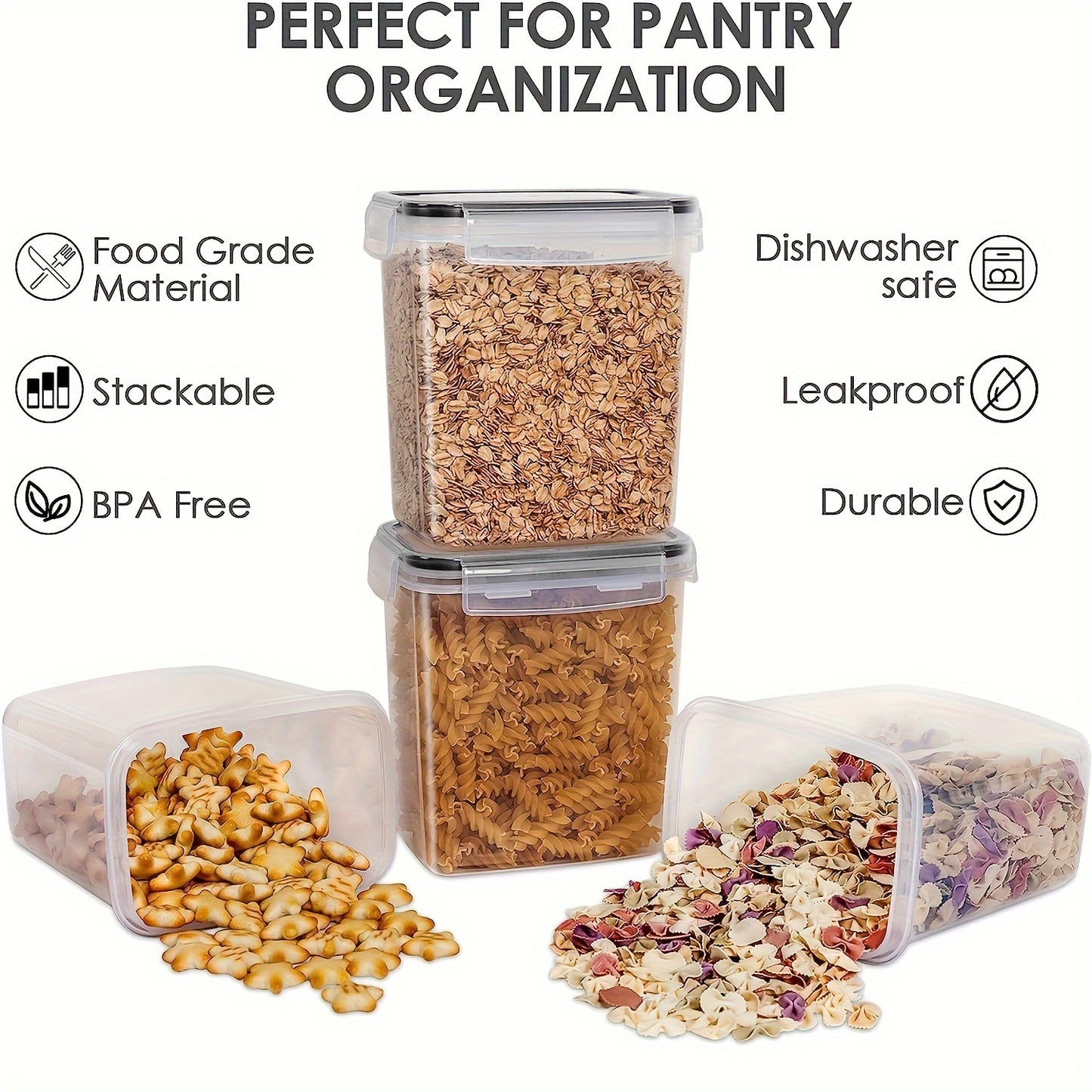 6/12pcs Cereal Storage Container Set 1.6L/54oz, BPA Free Plastic Airtight Food Storage Containers with Labels, RV Organization Essential.