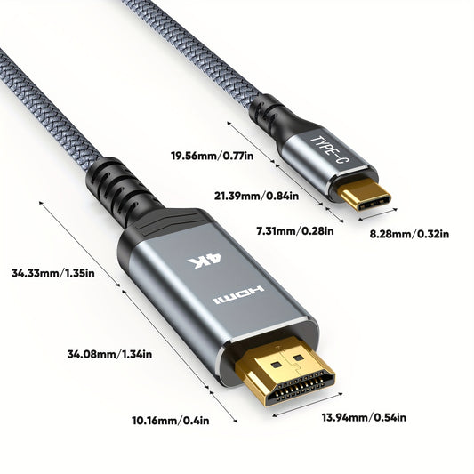 4K USB C to HDTV Cable compatible with Macbook, iPad, Samsung Galaxy, Surface, Dell, HP, and more (100.58cm/182.88cm/3.05m)