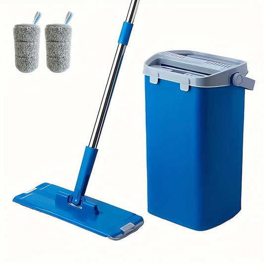 Get your hands on the Flat Mop and Bucket Set, featuring a convenient wringer for easy cleaning. This 2-in-1 system is perfect for both dry and wet cleaning, with reusable microfiber pads that are gentle on laminate, hardwood, and tile floors. No