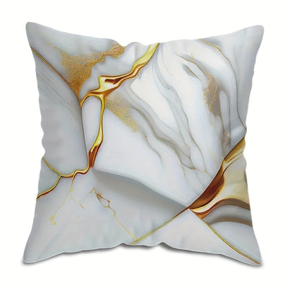 Polyester throw pillow cover with marble texture, 44.98x44.98 cm, machine washable, zipper closure, contemporary style. Double-sided design, no insert included. Ideal for various rooms.