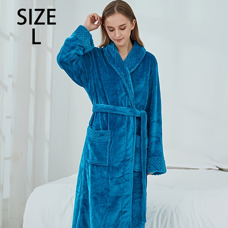 Thickened flannel bathrobe for autumn/winter, cozy unisex nightwear for home.