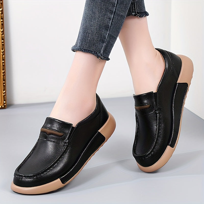 Women's Retro Flat Loafers with Round Toe, Slip On Style, and All-Match Design