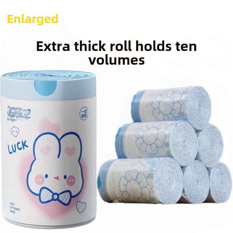 Pack of 100 adorable rabbit print drawstring trash bags, perfect for kitchen use. Made of disposable plastic, these garbage bags are ideal for various household tasks. Featuring a thickened design for durability.