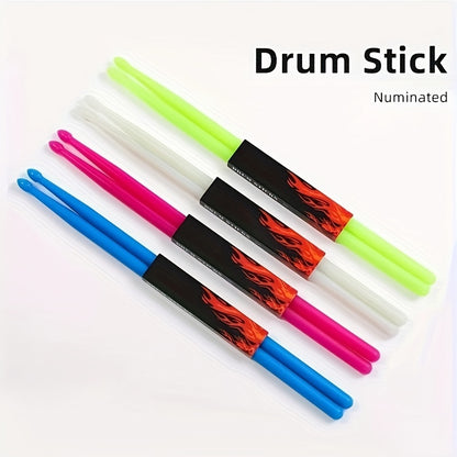 Jazz drumming drumsticks that continuously glow in the dark.