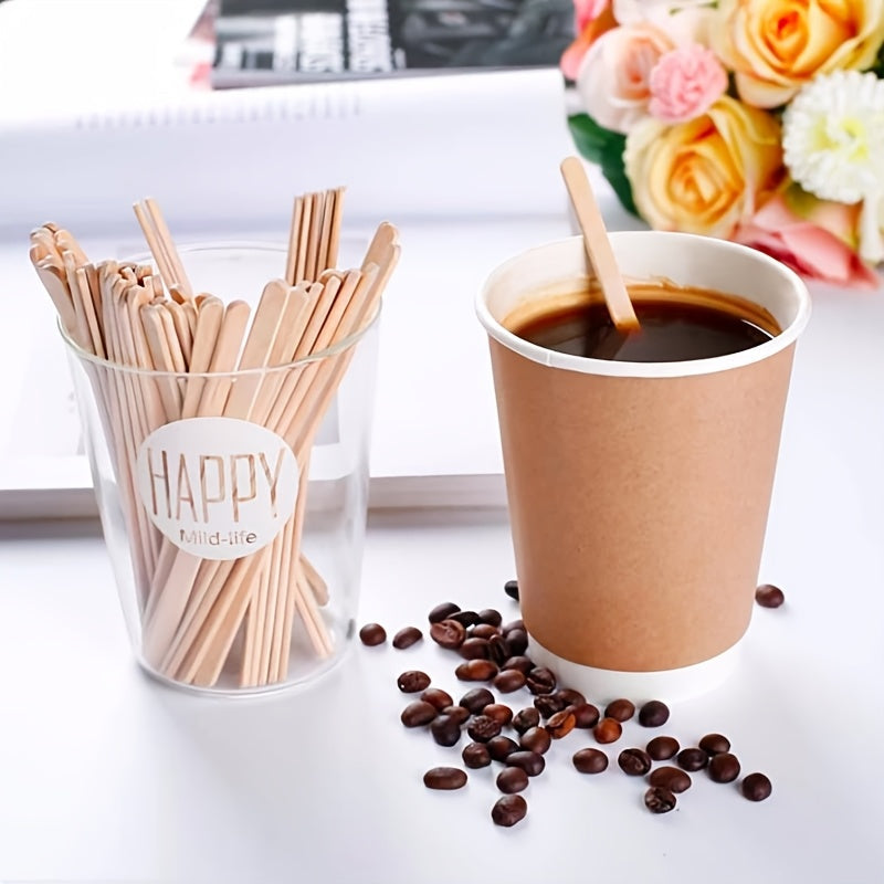 500 pieces of Wooden Coffee Stir Sticks, measuring 13.97cm each. These disposable beverage mixers have a smooth end and are perfect for stirring coffee, cocktails, and other drinks. Ideal for holiday-themed events such as Christmas, Halloween, Easter