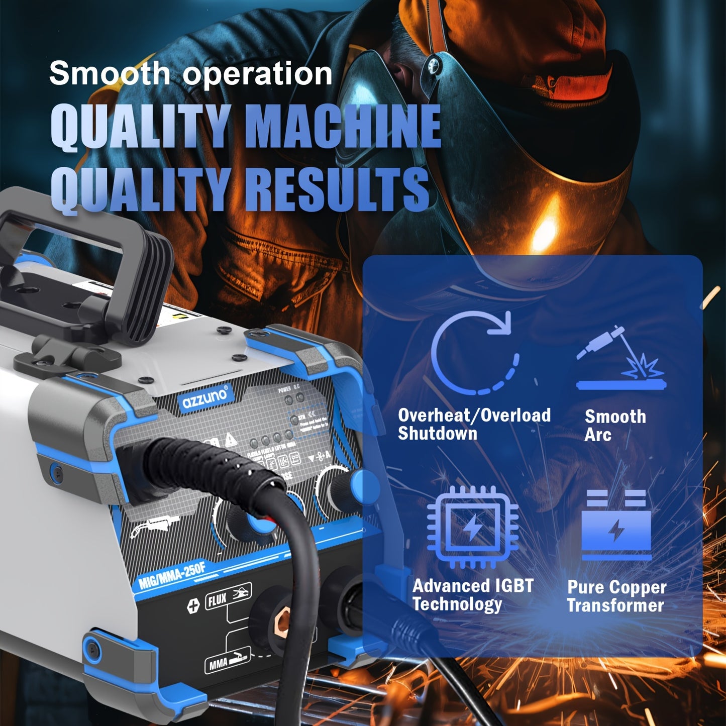 AZZUNO Multi-Function Welding Machine with MIG/MMA/TIG capabilities, portable and versatile, includes US Plug.