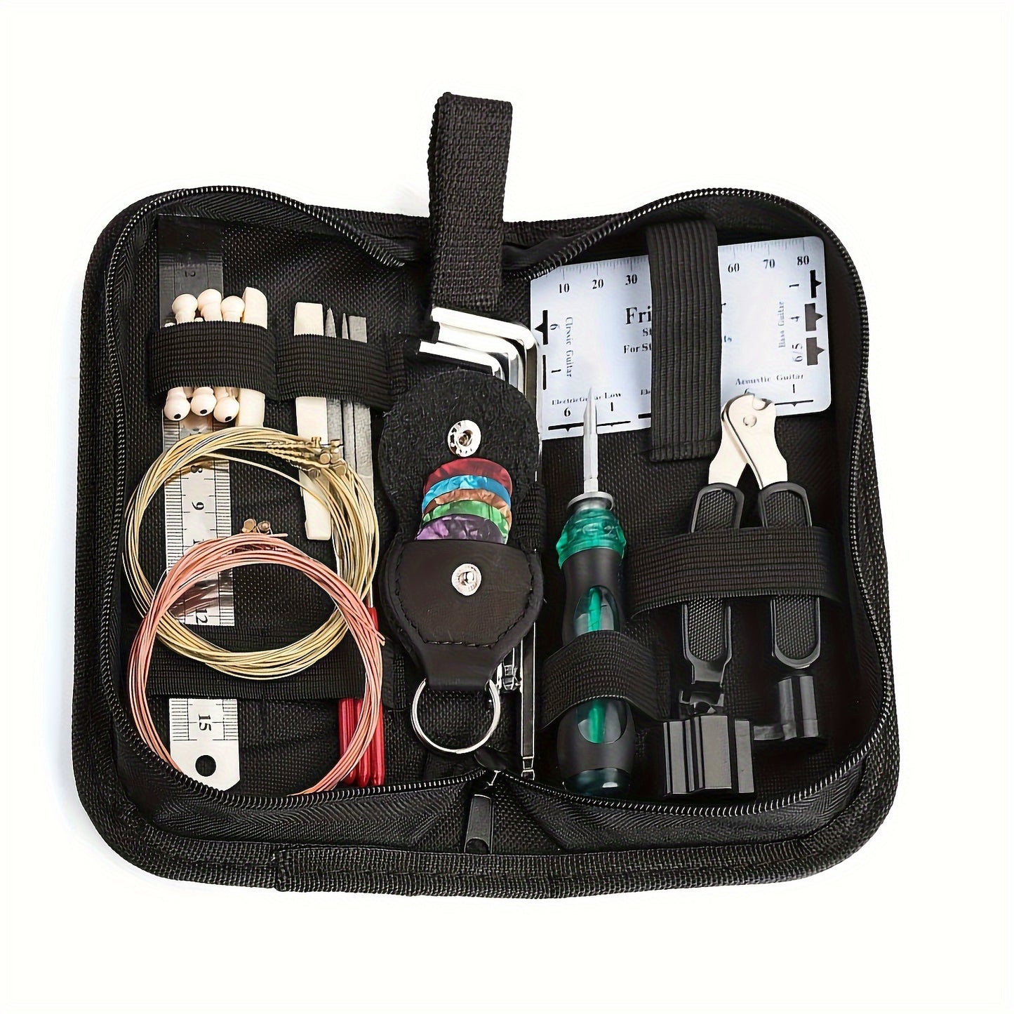 Guitar Tool Kit, a thoughtful gift for guitar enthusiasts of all levels. Includes string winder, maintenance tools for ukulele, bass, banjo, and acoustic guitars.