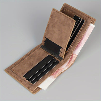 Men's PU leather wallet with coin purse, card slots, and large capacity cash holder. Great gift for men.