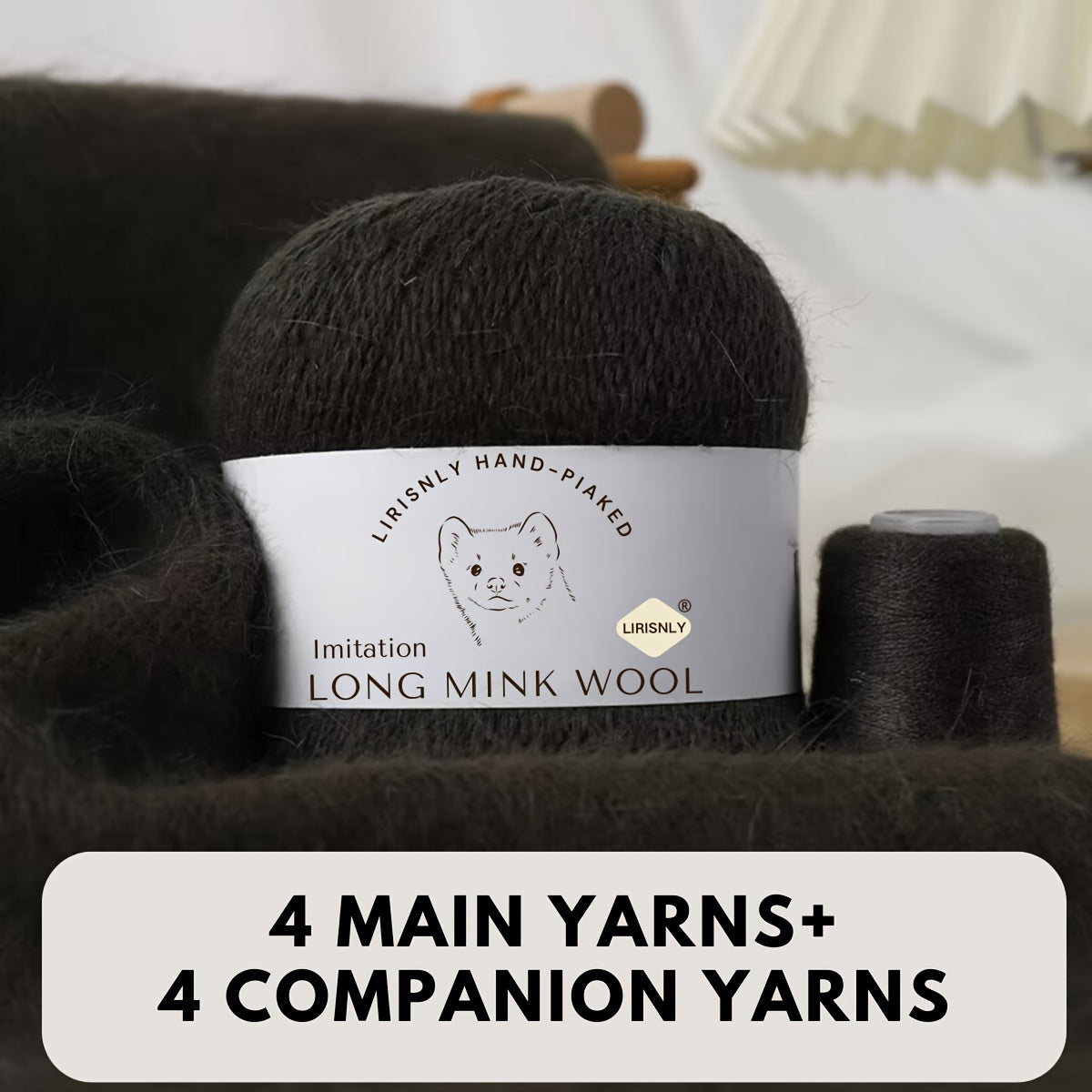 4pcs of faux mink wool and long wool totalling 280g, with 50g faux mink wool and 20g companion thread each. Skin-friendly and warm, suitable for knitting scarves, sweaters, hats, etc.