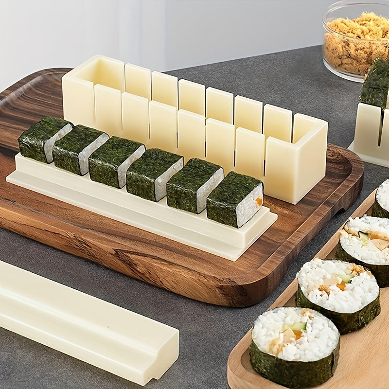 Upgrade your homemade sushi game with the Plastic Sushi Maker Kit. This 1pc Multi-Shape Sushi Mold Set allows you to create perfectly shaped rice and vegetable rolls with ease. The set includes round, square, and heart-shaped press tools, all made of