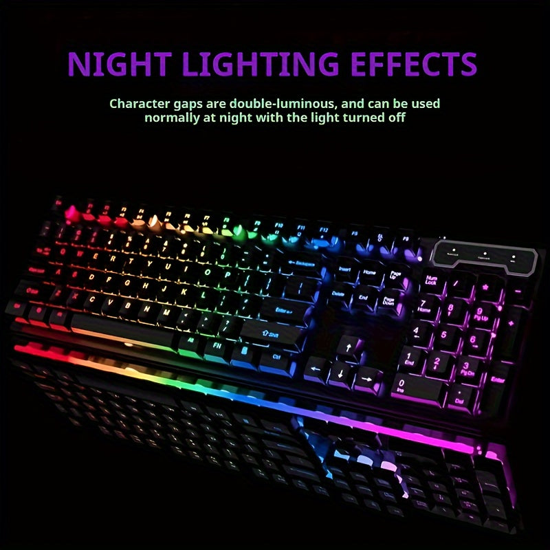 White EWEADN GX30Z Wired Gaming Keyboard with LED Rainbow Backlit, 104 Keys, Mechanical Feel, Numeric Keys, for Game and Office on Windows Laptop PC.