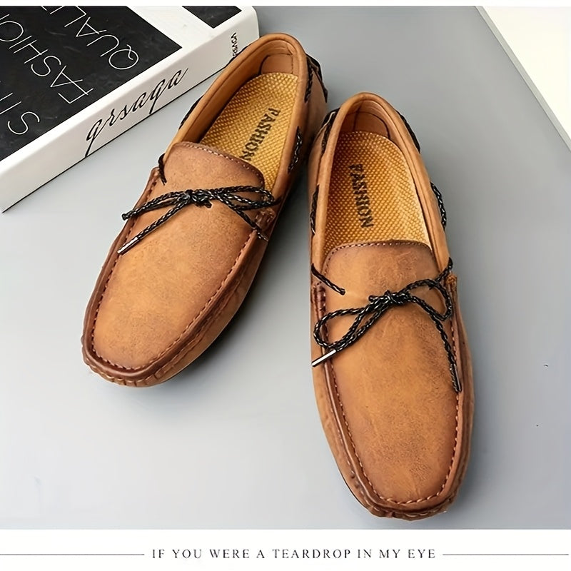 Men's bowknot moccasin loafers, comfy non-slip slip-on driving shoes for spring and summer.