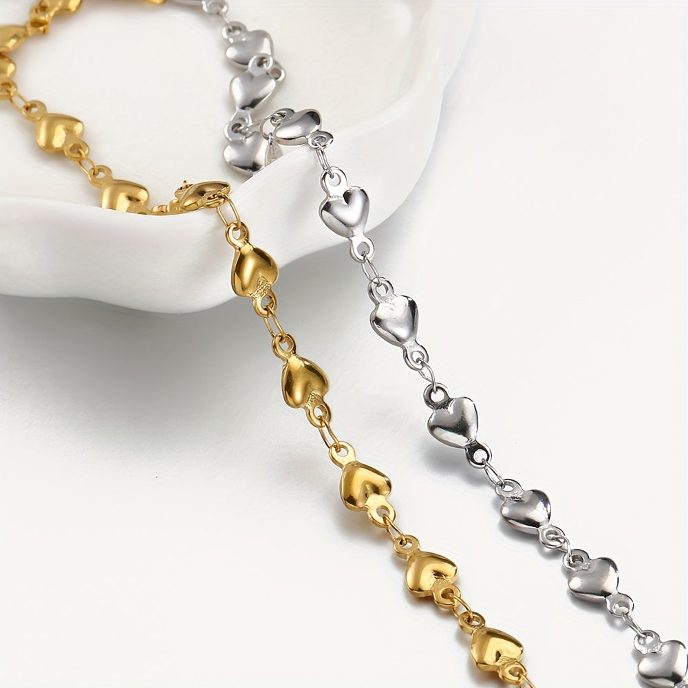 Heart Beads Stainless Steel Chain, 1 meter long (39.37 inches), ideal for jewelry making