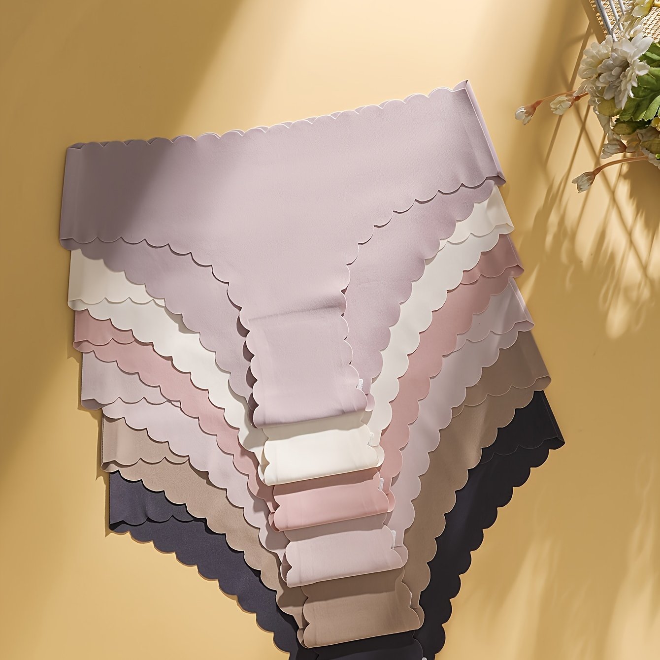 "6 Solid Scallop Trim Briefs, Sexy and Comfy Intimates Panties for Women"