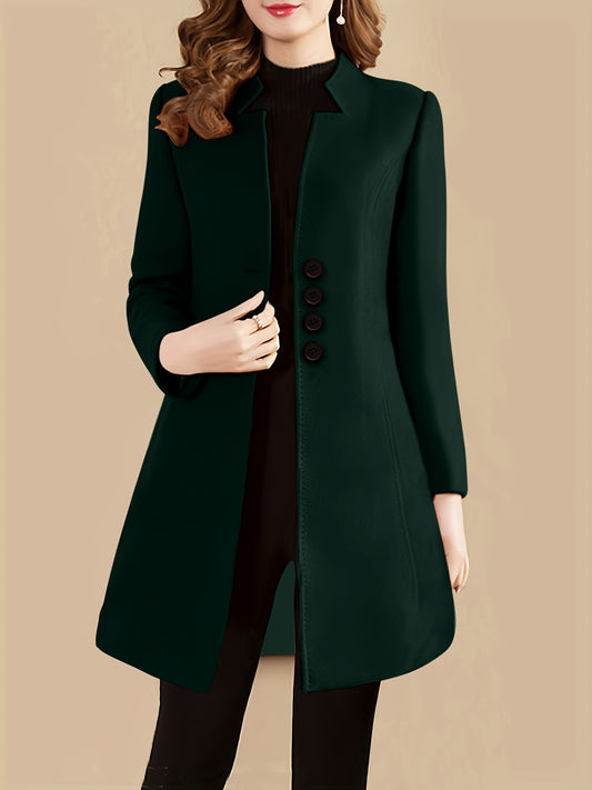 Solid single-breasted coat with long sleeves for women, a versatile and elegant outerwear option.