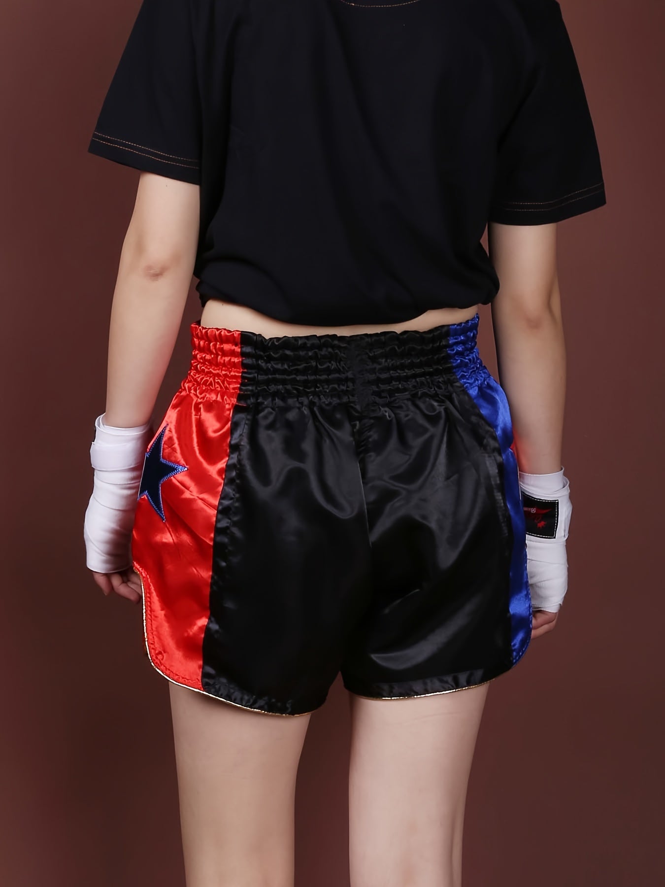 AUTHENTIC VANDALS" Boxing Training Shorts - Lightweight non-stretch polyester with padded support for combat sports in black/blue/red.