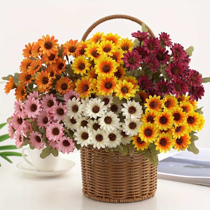 Vibrant Autumn Daisy Artificial Flower for weddings, birthdays, and home decor. Versatile plastic bouquet for living room, bedroom, and garden sill.