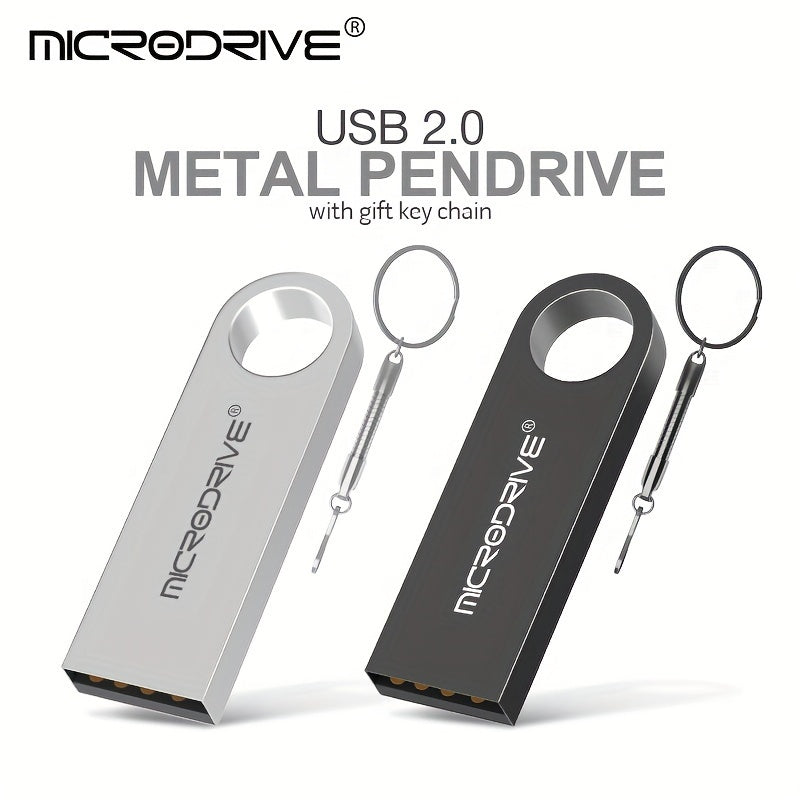 MICRODRIVE USB 2.0 Flash Drive available in storage options from 4GB to 128GB, portable with key ring attachment, suitable for data transfer and backup.